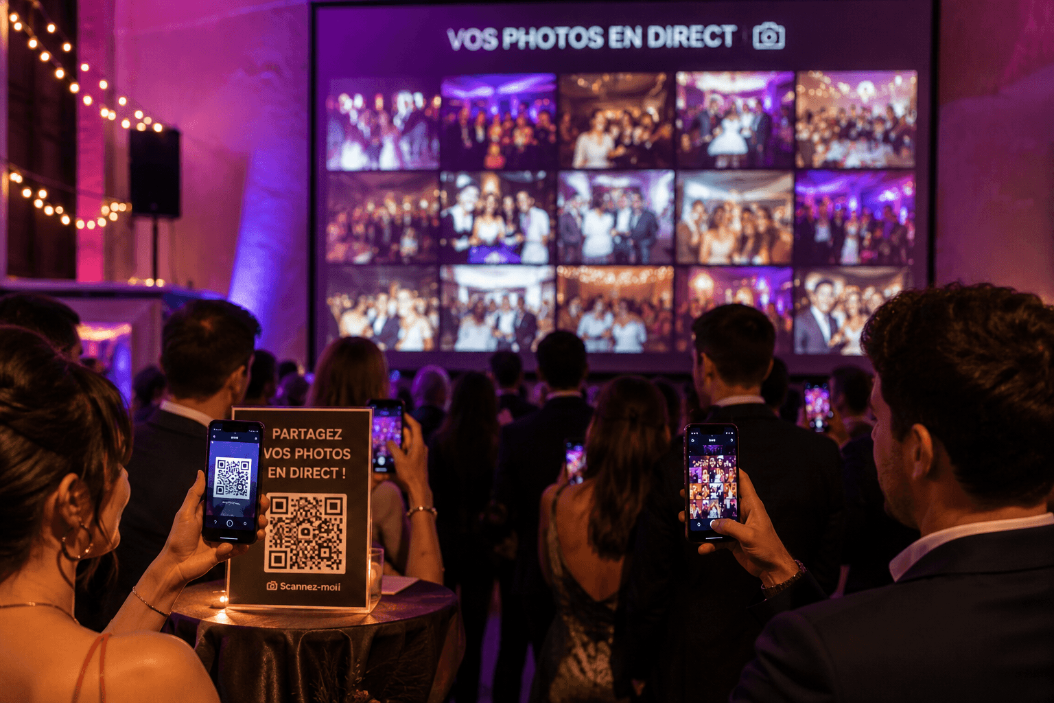 Partage photo en direct sur écran géant lors d'une soirée AnimaJet
